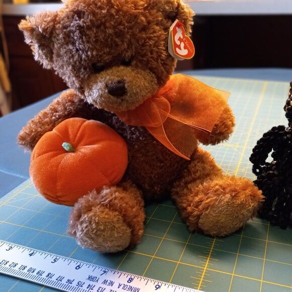 Halloween Bear With Orange Pumpkin & Bow - Picture 1 of 8